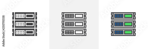 Rack unit, servers icon. Line, glyph and filled outline colorful version, computer port outline and filled vector sign. Symbol, logo illustration. Different style icons set. Pixel perfect vector 