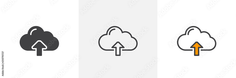 Upload cloud arrow icon. Line, glyph and filled outline colorful version, Cloud computing outline and filled vector sign. Symbol, logo illustration. Different style icons set. Pixel perfect vector Upload cloud arrow icon. Line, glyph and filled outline colorful version, Cloud computing outline and filled vector sign. Symbol, logo illustration. Different style icons set. Pixel perfect vector