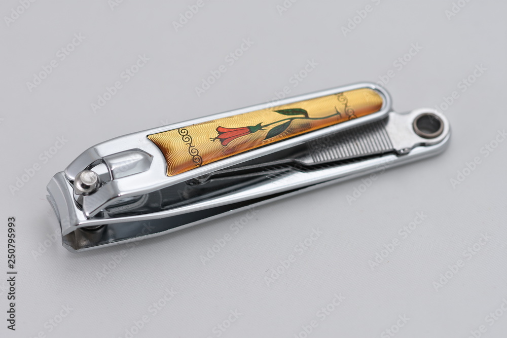 Stainless steel nail clippers isolated on a white background Stainless steel nail clippers isolated on a white background