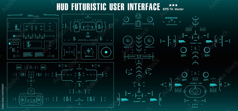 HUD target set green futuristic user interface. Dashboard display virtual reality technology screen