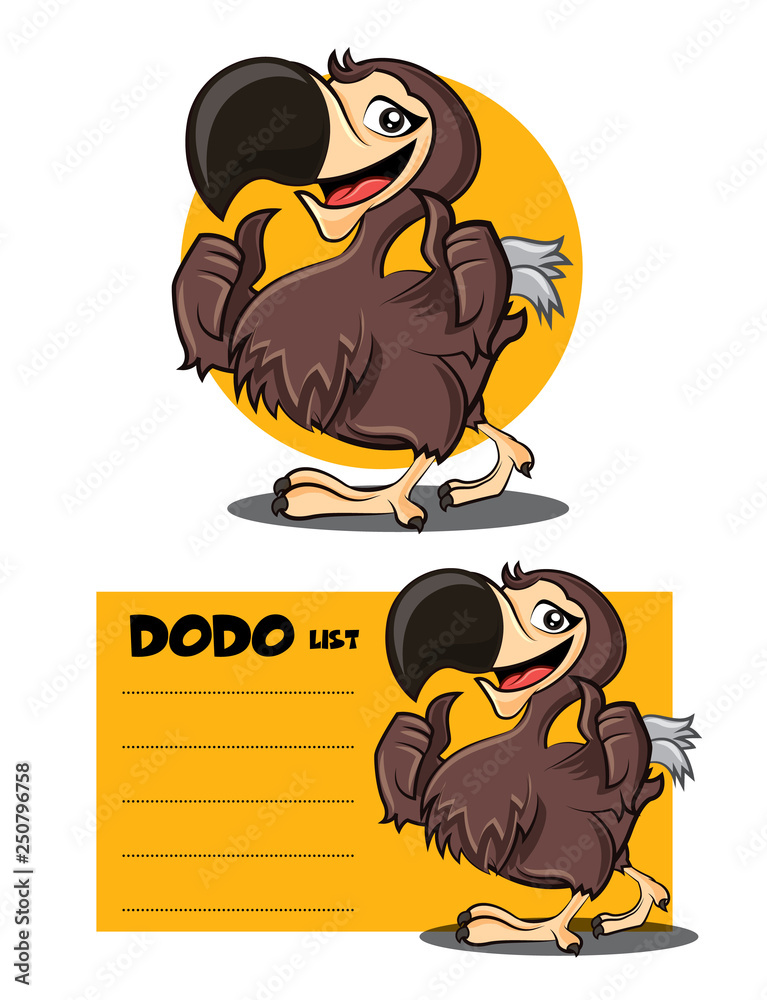 Cartoon cute happy Dodo bird character showing GOOD hand signs and to do  list signage or signboard. Dodo bird Vector mascot illustration set. Stock  Vector | Adobe Stock