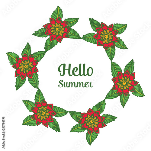 Vector ilustration decoration frame flower with greeting card hello summer hand drawn