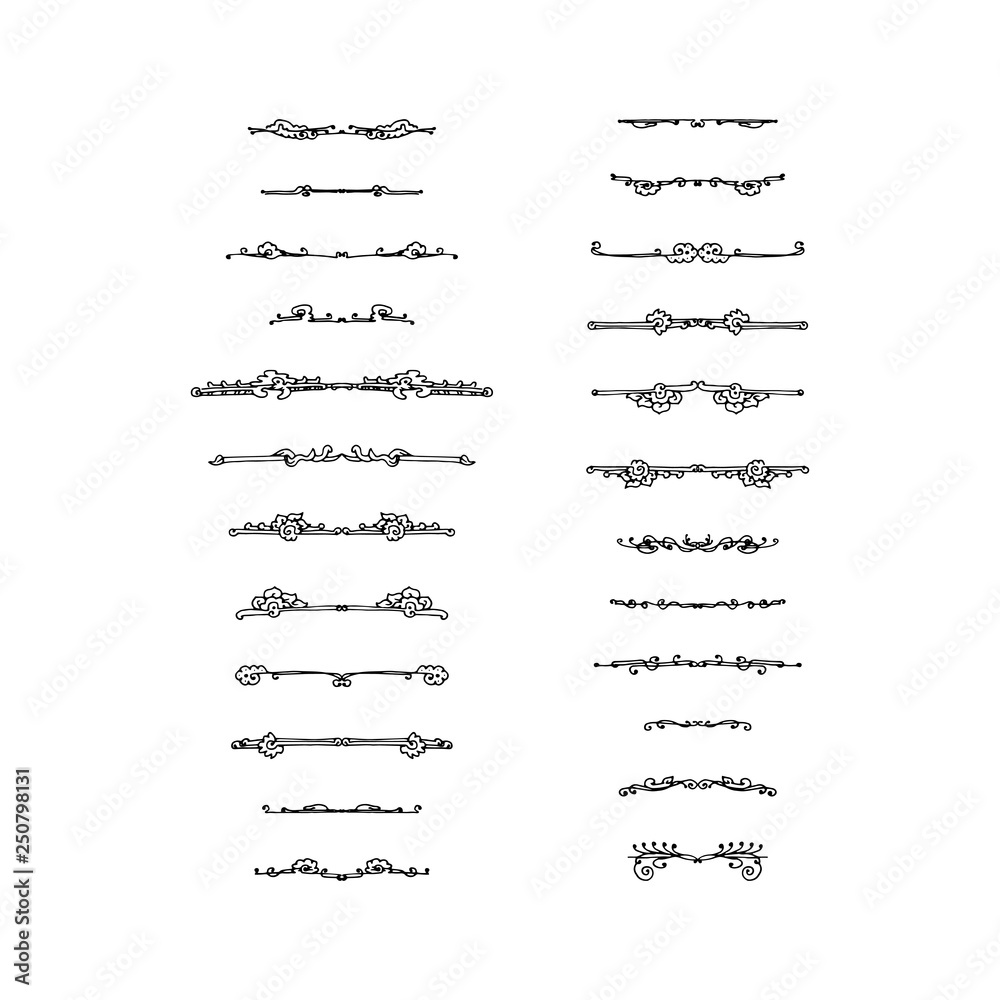 Set of decorative text dividers. hand drawn vector illustration on white background
