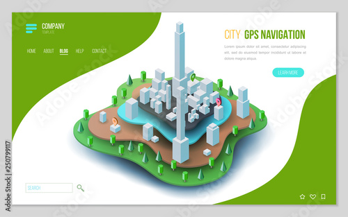 Design website or landing page template. Minimal modern concept for gps navigation, digital online map. Isometric vector illustration.