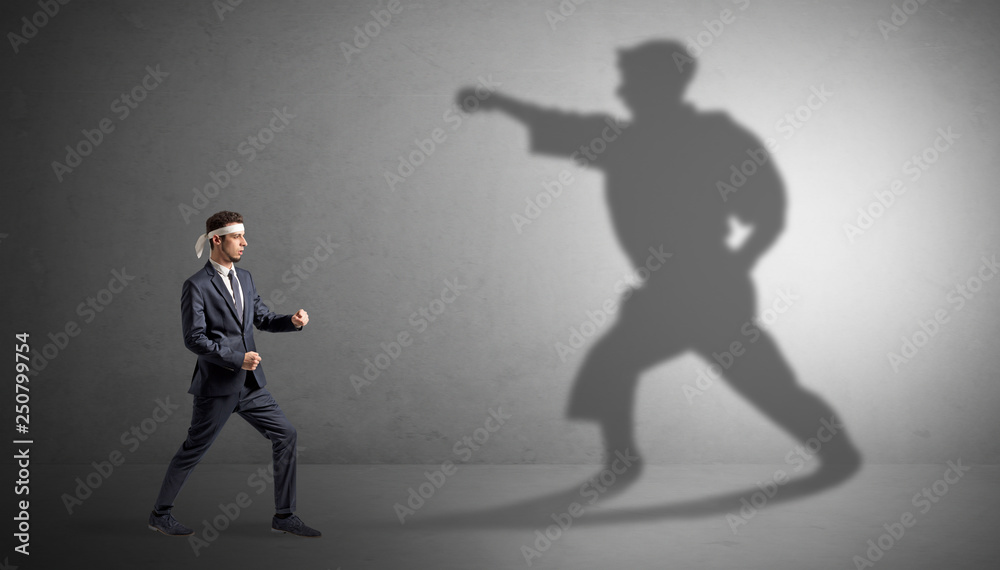 Young karate man confronting with his own shadow
Young karate man confronting with his own shadow