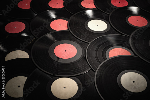 music colorful background made of vintage vinyl records