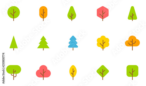 Stampa su Tela Tree Vector Flat Icons Set