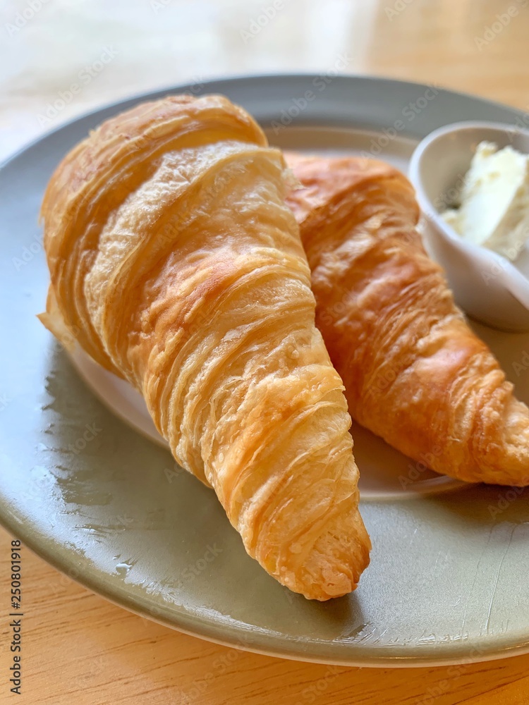 Close up of croissant on the plate 
