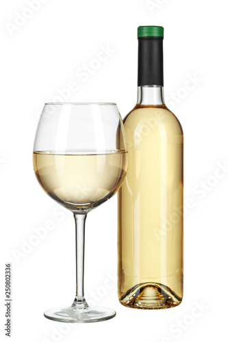 Wallpaper Mural glass and bottle of wine isolated on a white background Torontodigital.ca