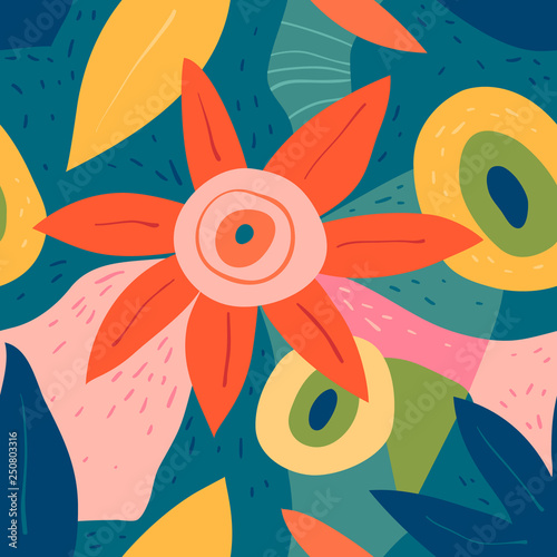 Modern exotic floral seamless pattern. Plants vector illustration.