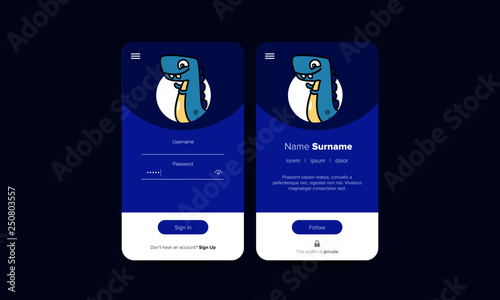 Cute Dinosaur Log In and Sign Up UI UX Screen Design With Profile Details