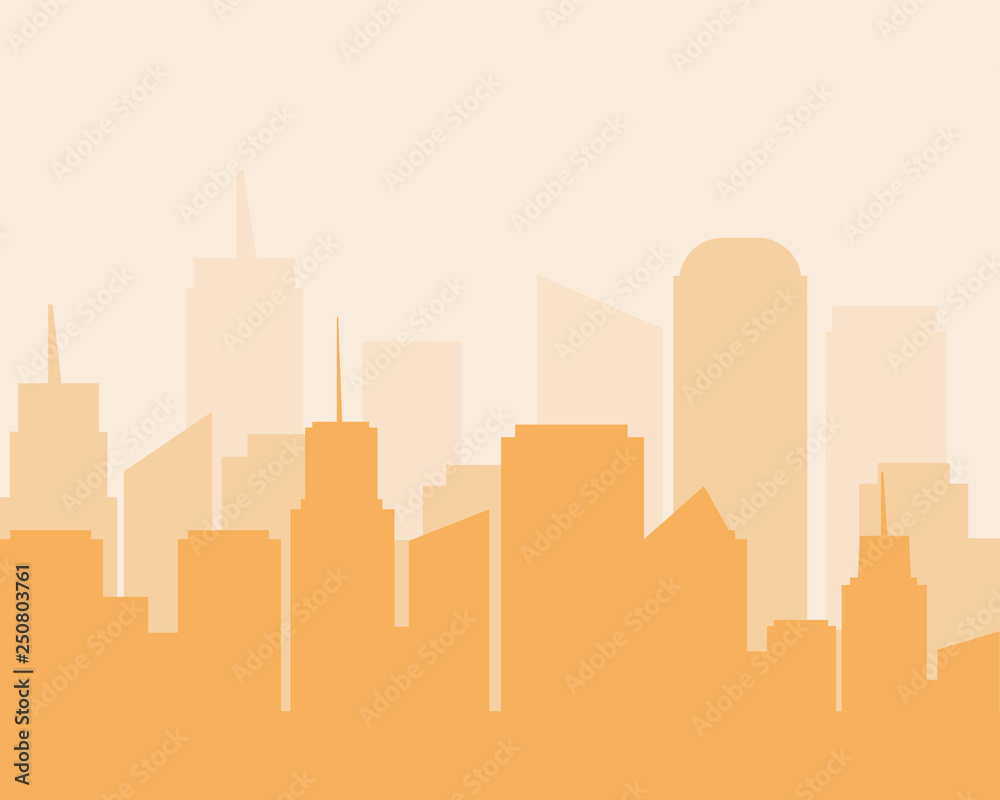 Flat design city landscape cityscapes orange tone.