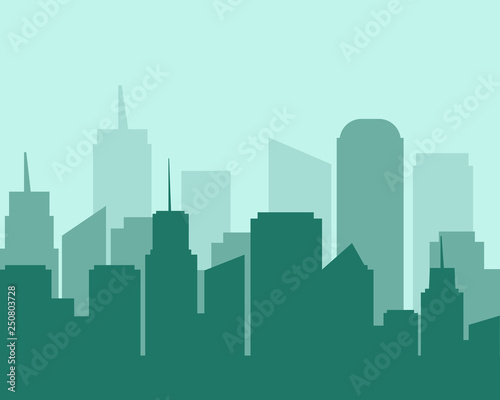 Flat design city landscape cityscapes green tone. photo