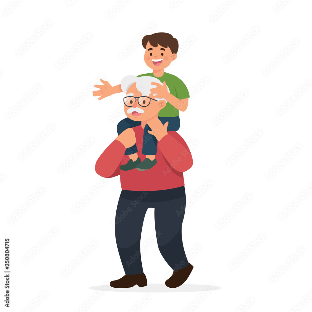 vector illustration old man have great day with little child. grandfather happy together with his grandson. elderly people with kid - Vector vector illustration old man have great day with little child. grandfather happy together with his grandson. elderly people with kid - Vector