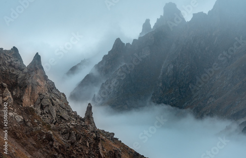 Photos foggy morning in the mountains of the Caucasus