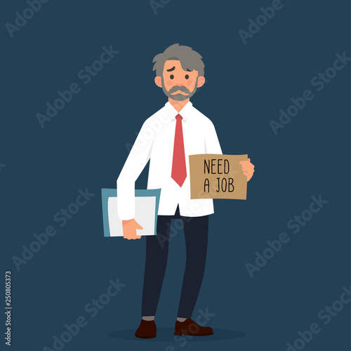 vector illustration a man holding sign need a job, jobless man searching work.