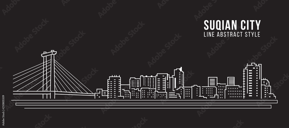 Cityscape Building Line art Vector Illustration design -  Suqian city