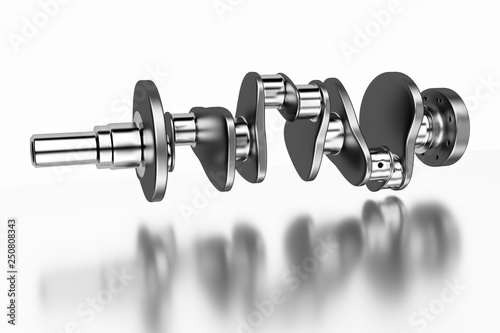 3D rendering. Crankshaft for 6v cylinders engine. Truck crankshaft on white background. Engine bearing crankshaft. photo