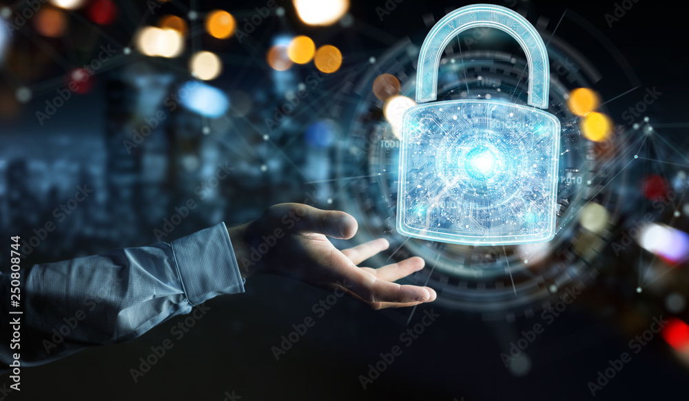 Fototapeta premium Web security protection interface used by businessman 3D rendering
