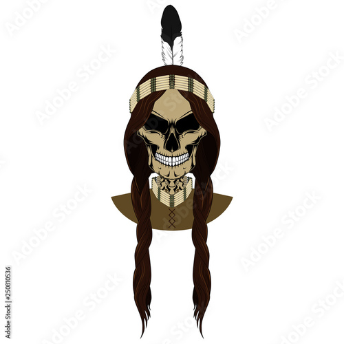 Female indian skull. Color vector image.