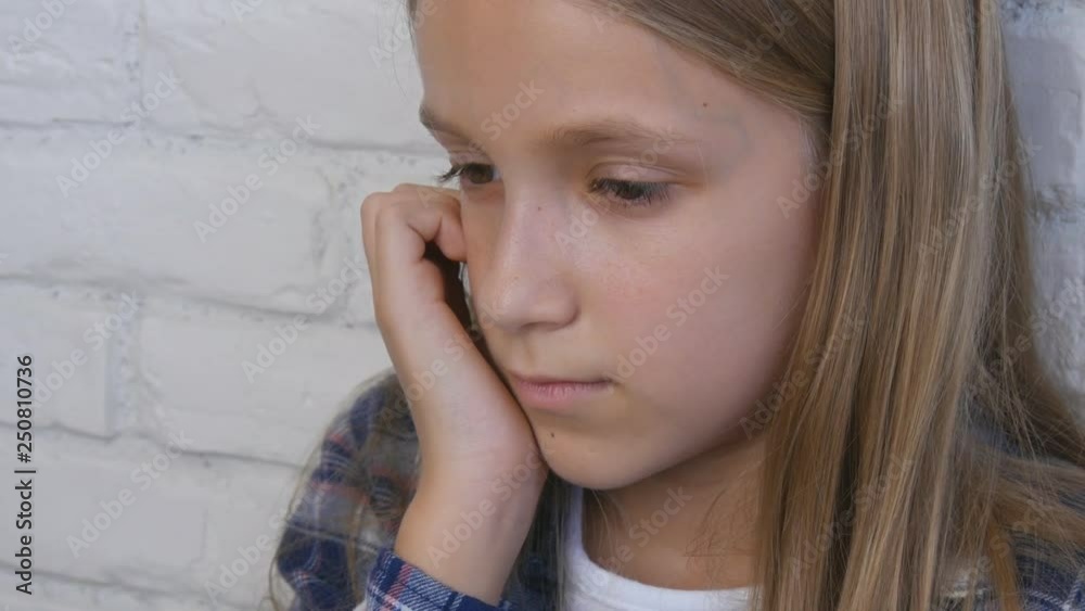 Unhappy Child, Sad Kid, Sick Child Expression, Ill Girl in Depression, Stressed Abused Person Unhappy Child, Sad Kid, Sick Child Expression, Ill Girl in Depression, Stressed Abused Person