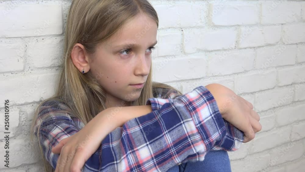 Unhappy Child, Sad Kid, Sick Child Expression, Ill Girl in Depression, Stressed Abused Person Unhappy Child, Sad Kid, Sick Child Expression, Ill Girl in Depression, Stressed Abused Person