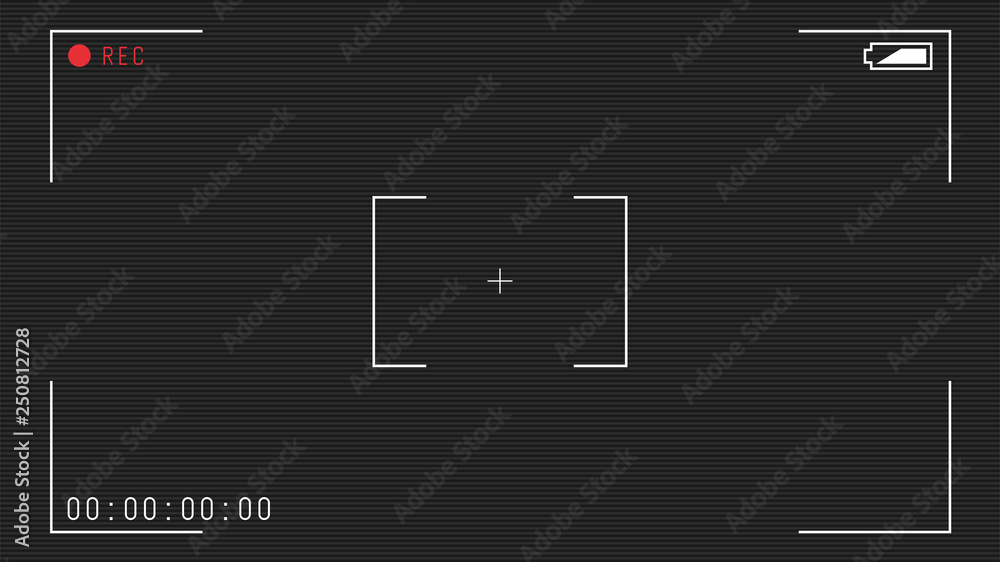 Video camera viewfinder overlay. 16:9 full hd format of frame template.  Camera frame vector template. White lines and text, rec icon with timing on black  background with scanlines. Stock Vector | Adobe Stock