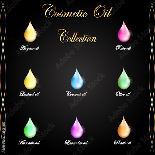 Cosmetic oil drop collection, 9 versions.