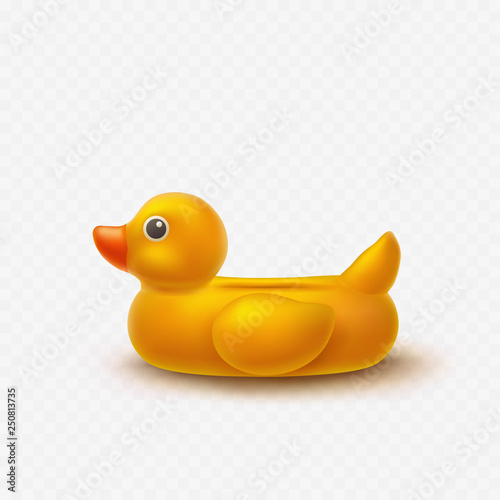 Duck isolated on transparent background. Yellow inflatable swimming pool ring. Vector 3d float vacation icon. Summer beach or bathroom toy template.