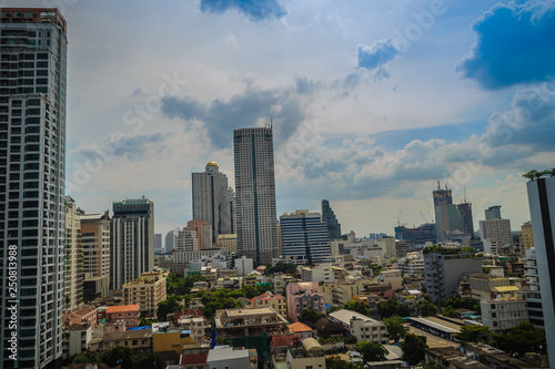 High-rise buildings of hotel and condominium against blue sky background in Bangkok  Thailand.