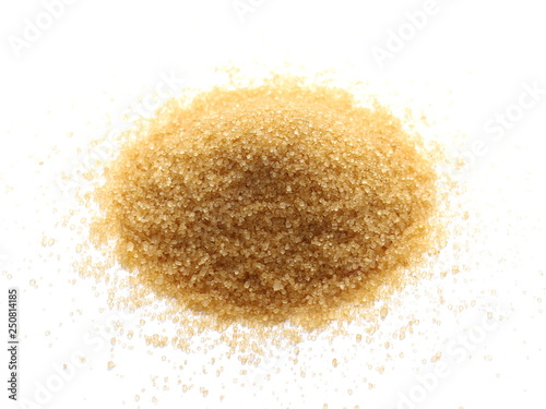 Brown cane sugar pile isolated on white background and texture