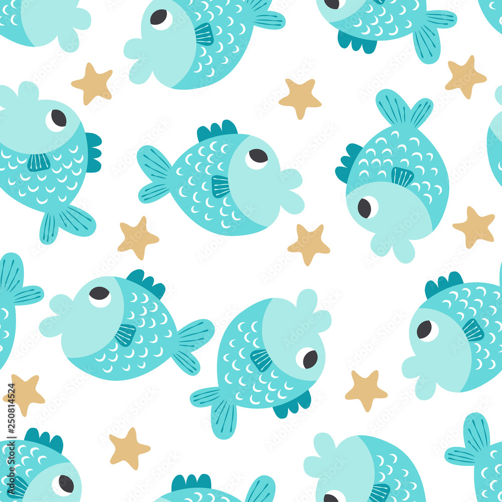 Naklejka premium fish vector seamless pattern