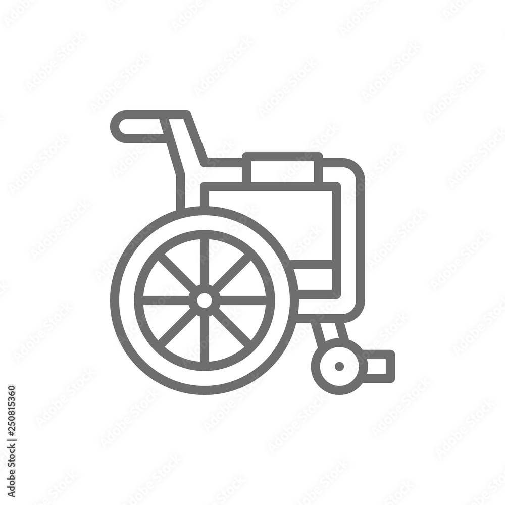 Disabled carriage, wheelchair line icon. Disabled carriage, wheelchair line icon.