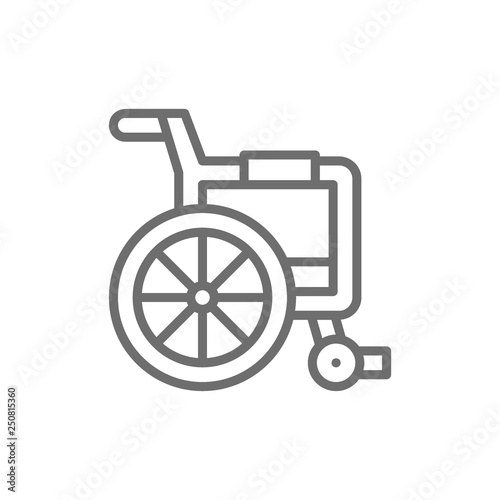 Disabled carriage, wheelchair line icon.