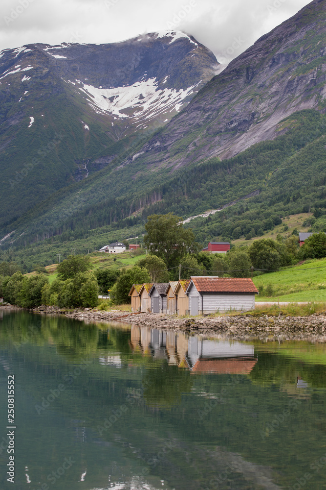 huts near the lake of Flo, Norway