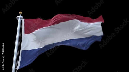 4k seamless Netherlands flag waving in wind.A fully digital rendering;The animation loops at 20 seconds.flag 3D animation with alpha channel included. photo