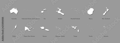 Photo Vector illustration set with simplified maps of all Oceania states (countries: Australia, Micronesia, Fiji, Marshall islands and others)