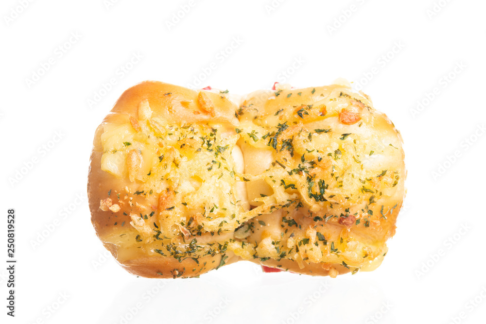 Freshly bread with crab stick mayonnaise isolated on white Freshly bread with crab stick mayonnaise isolated on white