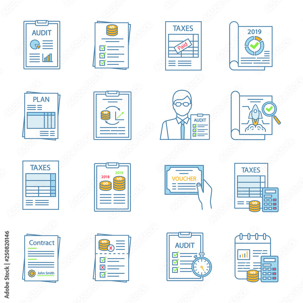 Audit color icons set Audit color icons set