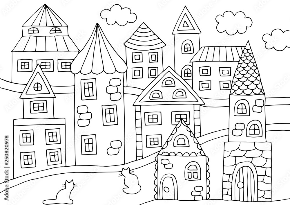 Doodle coloring with houses