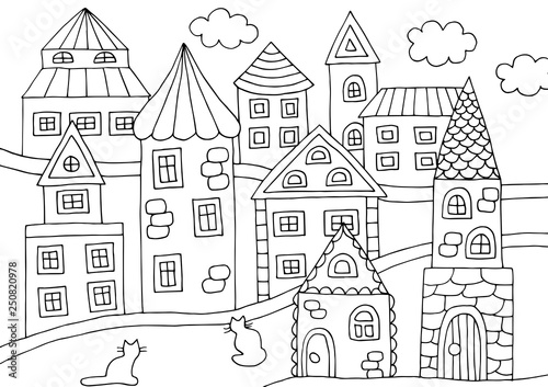 Doodle coloring with houses