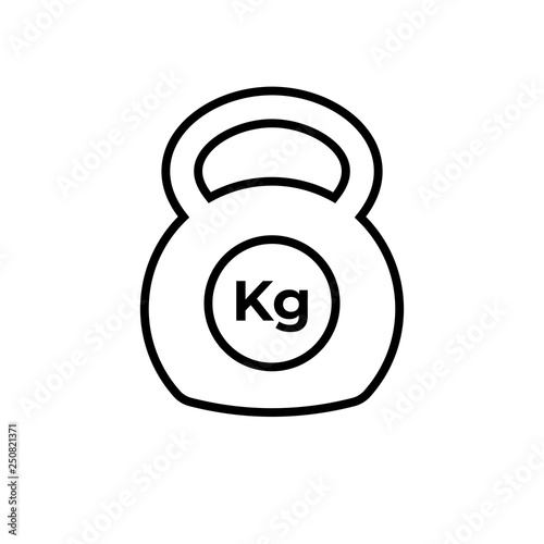 kettlebell icon fitness exercise equipment with kilogram unit symbol. simple monoline vector graphic