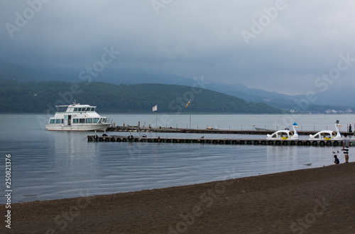 The shore of Hakone Lake Yamanka on a cloudy day, Japan