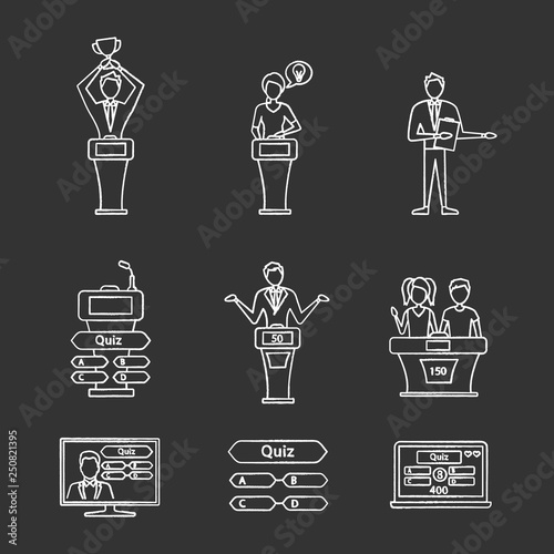 Quiz show chalk icons set