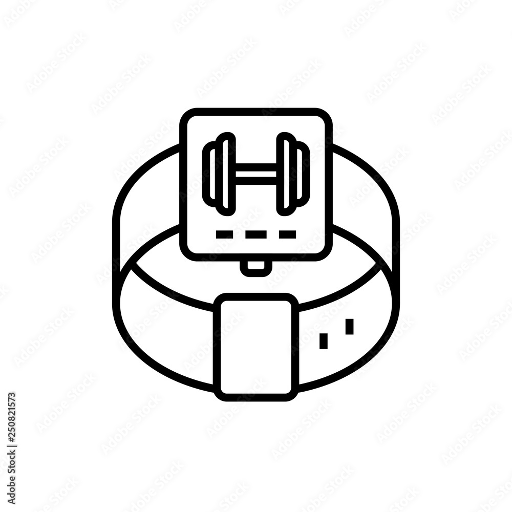 gym workout tracking smartwatch icon. smart watch with dumbbell symbol. simple monoline vector graphic. gym workout tracking smartwatch icon. smart watch with dumbbell symbol. simple monoline vector graphic.
