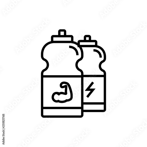 fitness energy drink icon. sport drink bottle with muscle hand illustration. simple monoline vector graphic.