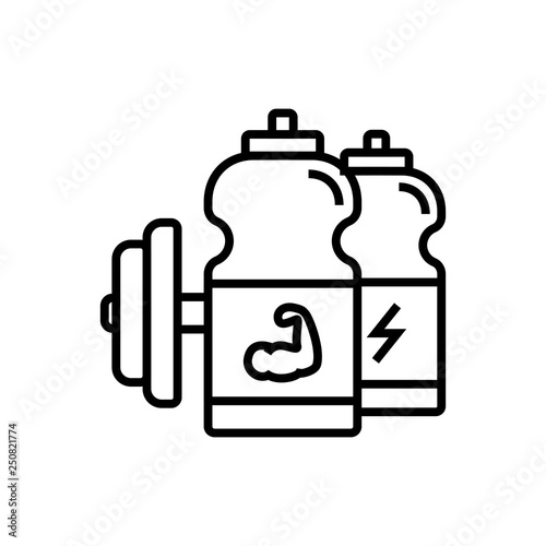 fitness energy drink icon. sport drink bottle with dumbbell illustration. simple monoline vector graphic.