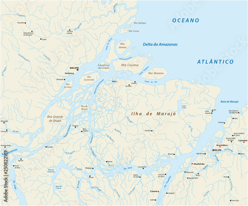 vector map of the mouth of the Amazon River in the Atlantic Ocean  Brazil