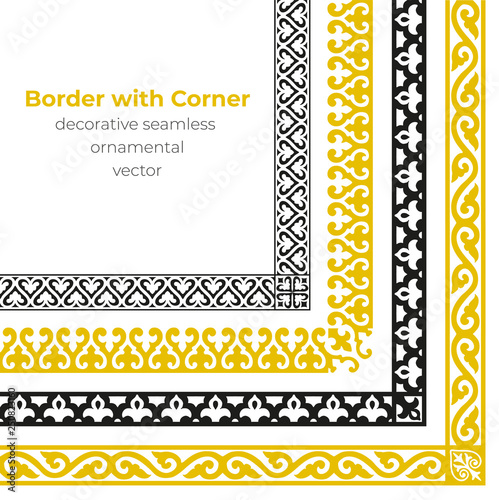 Set of decorative seamless ornamental border with corner - Vector