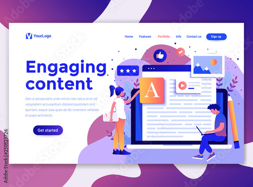 Landing page template of Engaging content. Modern flat design concept of web page design for website and mobile website. Easy to edit and customize. Vector illustration